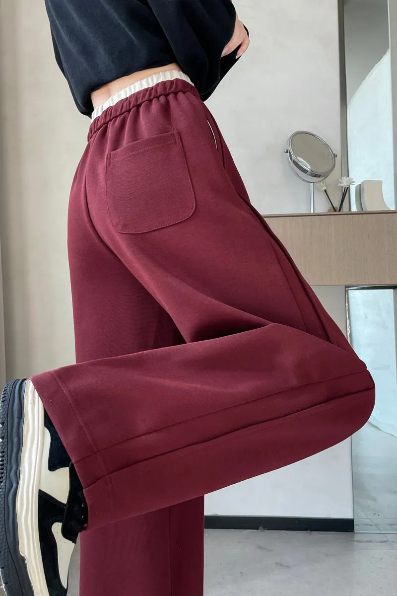 Solid Color Drawstring Waist Wide-leg Sweatpant Dream