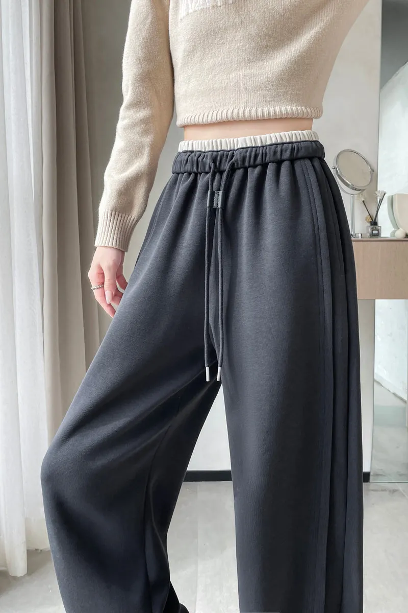 Solid Color Drawstring Waist Wide-leg Sweatpant Dream