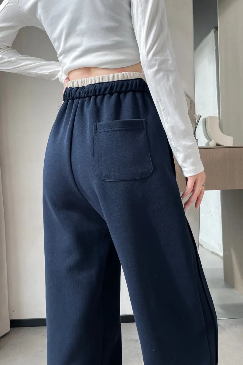 Solid Color Drawstring Waist Wide-leg Sweatpant Dream