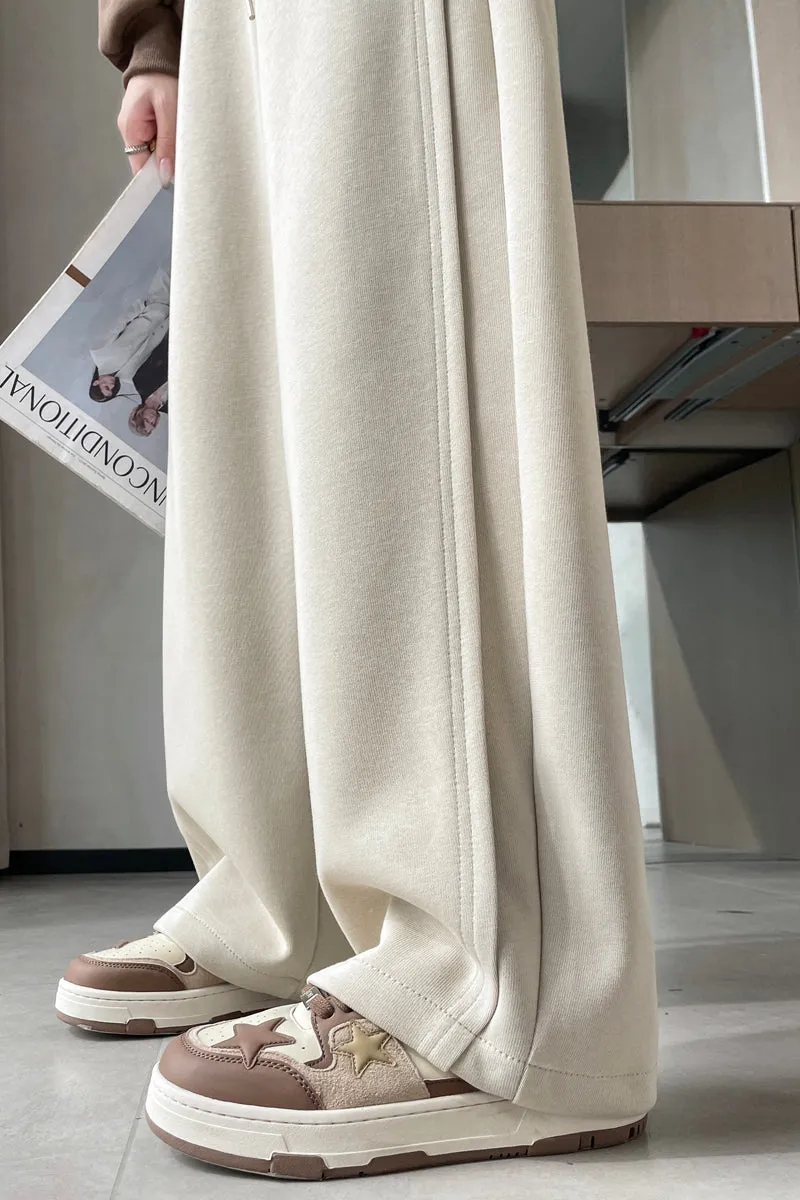 Solid Color Drawstring Waist Wide-leg Sweatpant Dream
