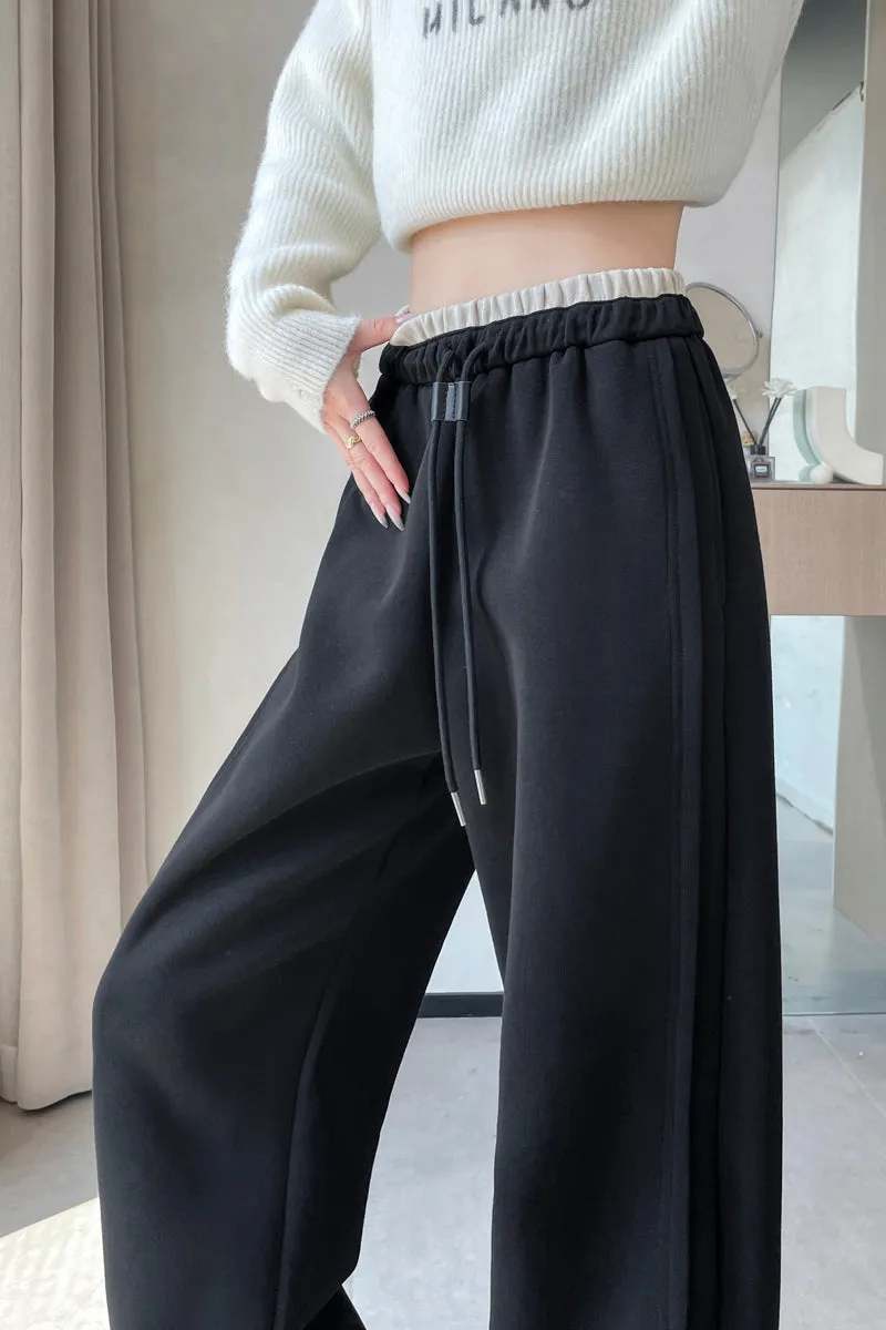 Solid Color Drawstring Waist Wide-leg Sweatpant Dream