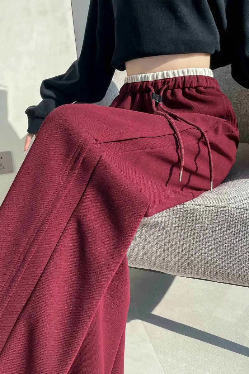 Solid Color Drawstring Waist Wide-leg Sweatpant Dream