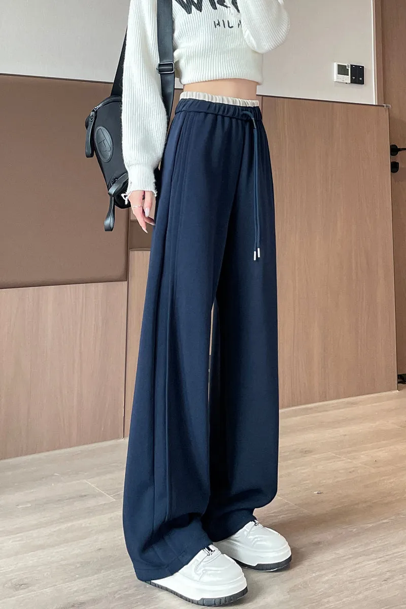 Solid Color Drawstring Waist Wide-leg Sweatpant Dream