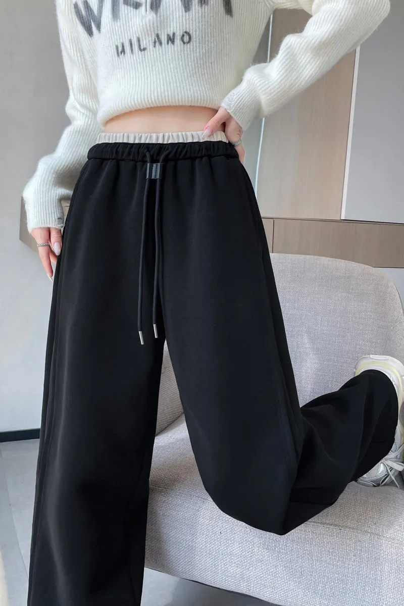 Solid Color Drawstring Waist Wide-leg Sweatpant Dream
