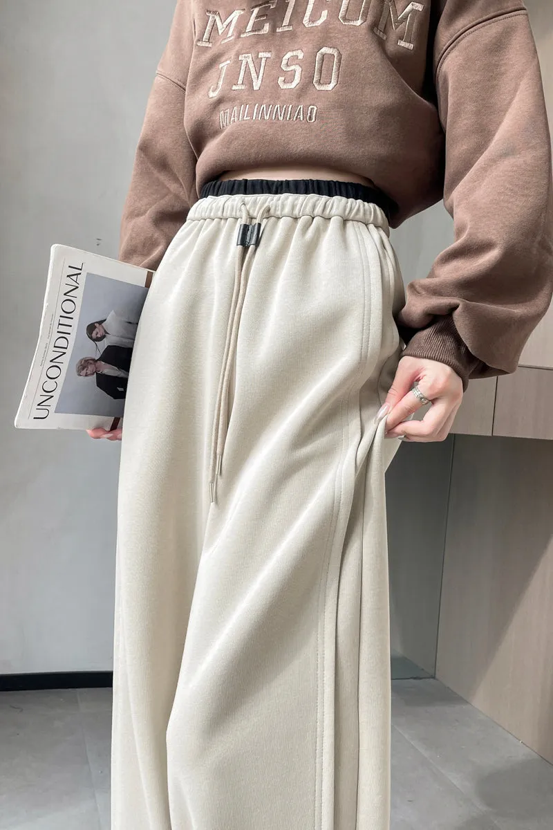 Solid Color Drawstring Waist Wide-leg Sweatpant Dream