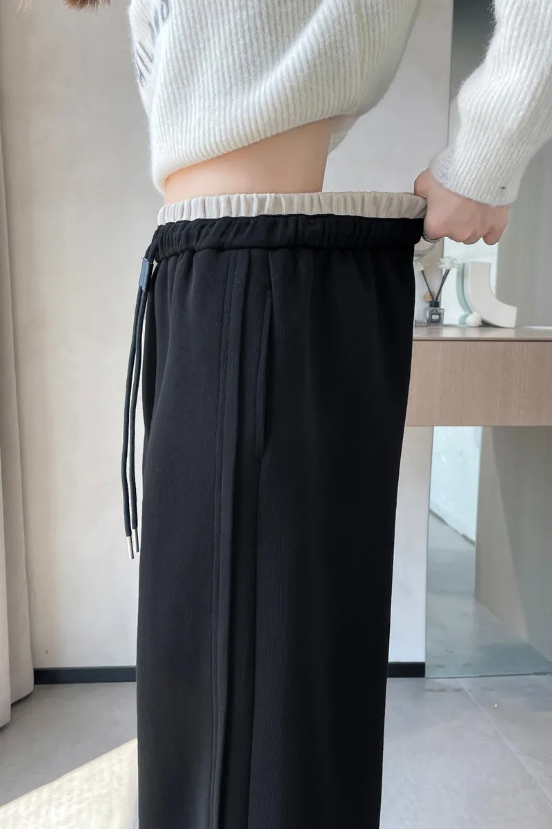 Solid Color Drawstring Waist Wide-leg Sweatpant Dream