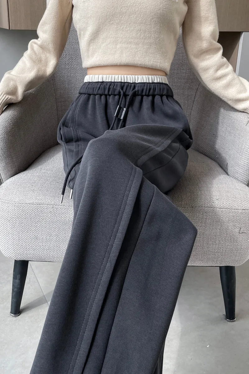 Solid Color Drawstring Waist Wide-leg Sweatpant Dream