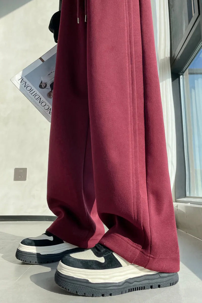 Solid Color Drawstring Waist Wide-leg Sweatpant Dream