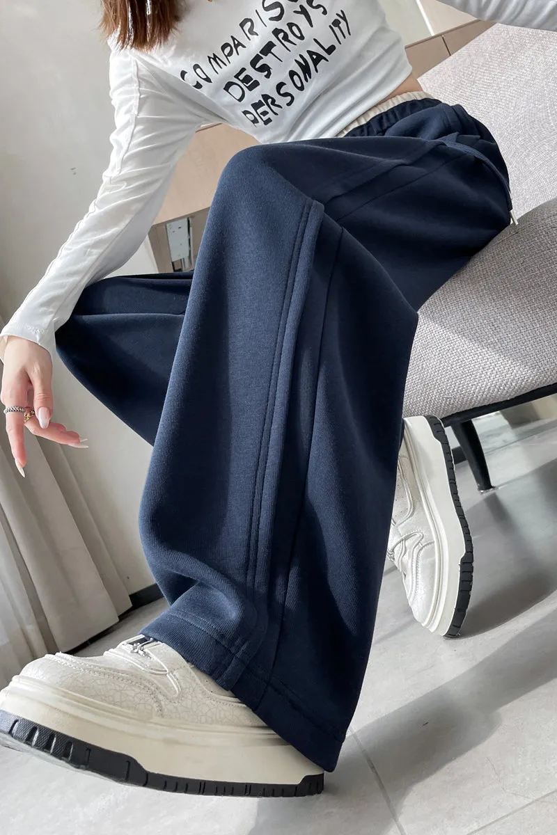 Solid Color Drawstring Waist Wide-leg Sweatpant Dream