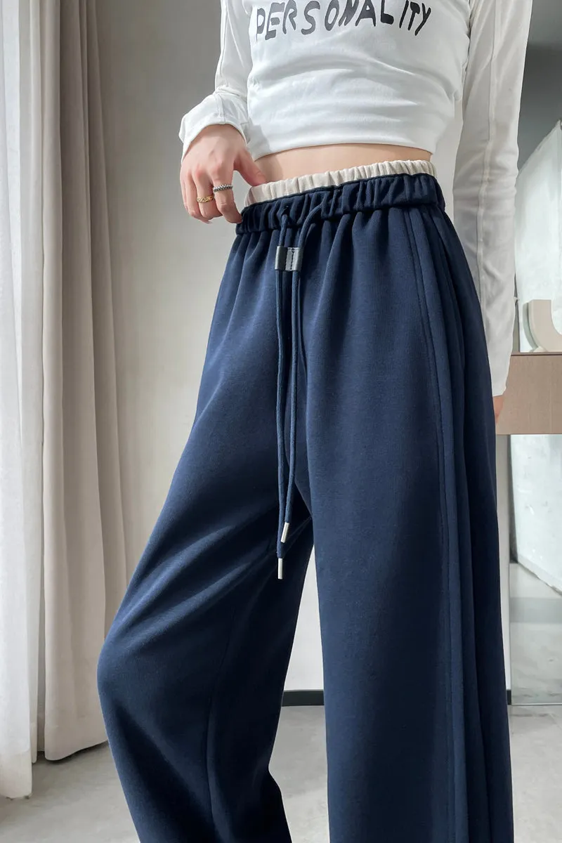 Solid Color Drawstring Waist Wide-leg Sweatpant Dream
