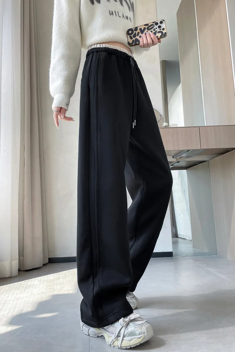 Solid Color Drawstring Waist Wide-leg Sweatpant Dream