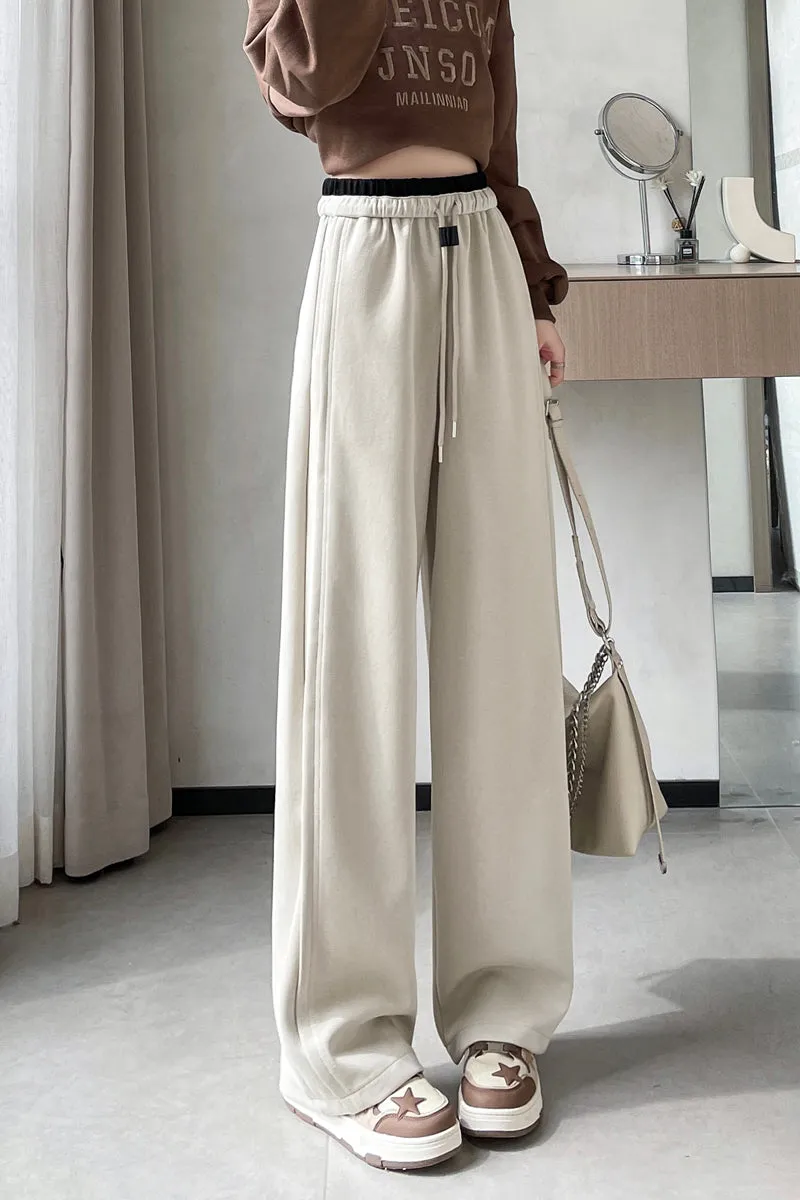 Solid Color Drawstring Waist Wide-leg Sweatpant Dream