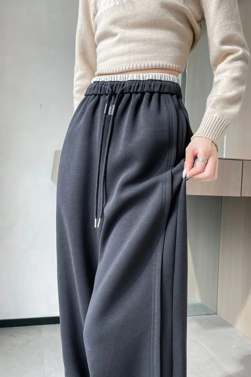 Solid Color Drawstring Waist Wide-leg Sweatpant Dream
