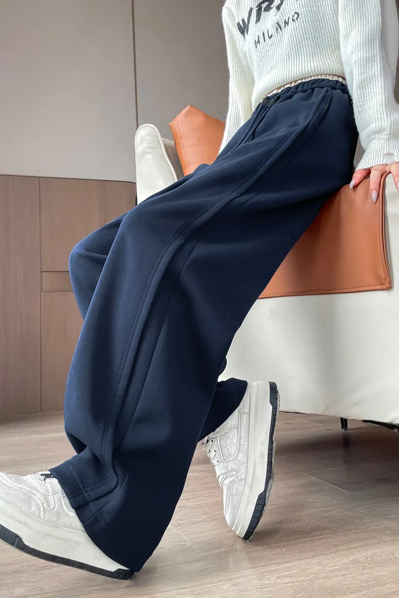 Solid Color Drawstring Waist Wide-leg Sweatpant Dream