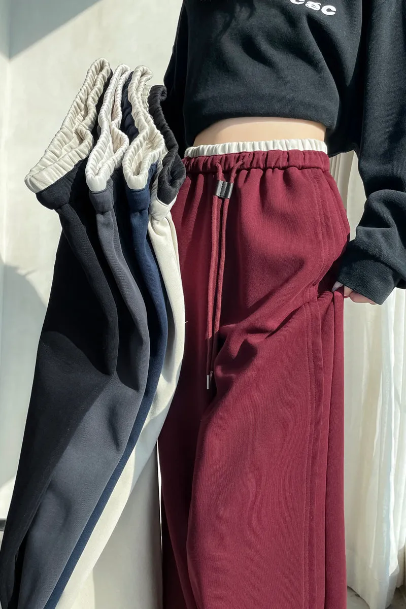 Solid Color Drawstring Waist Wide-leg Sweatpant Dream