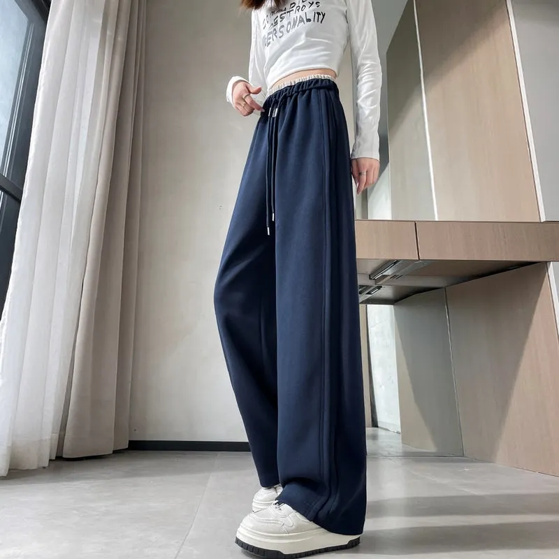 Solid Color Drawstring Waist Wide-leg Sweatpant Dream
