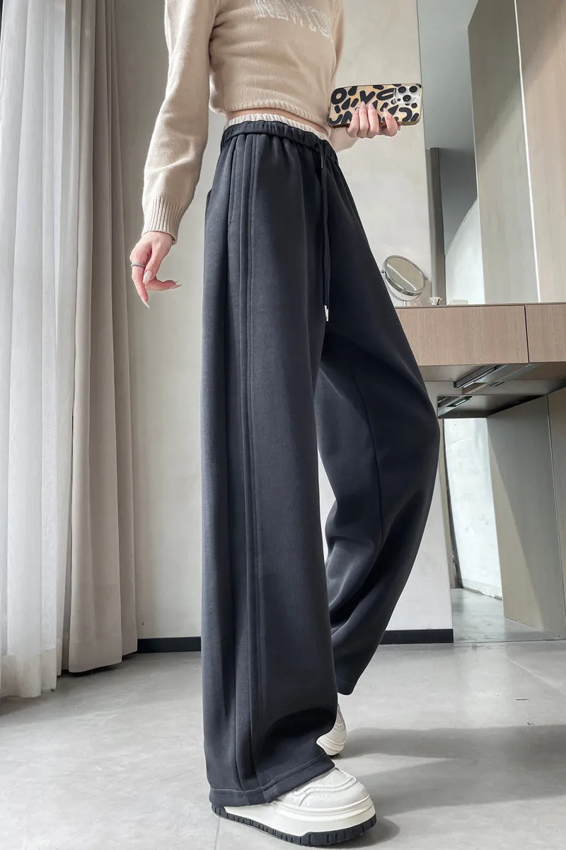 Solid Color Drawstring Waist Wide-leg Sweatpant Dream