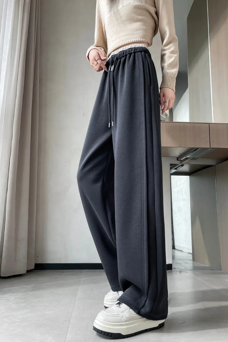 Solid Color Drawstring Waist Wide-leg Sweatpant Dream