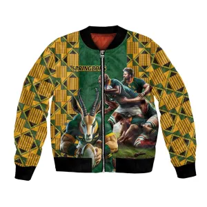 South Africa Rugby Bomber Jacket - Springbok Mascot, Players Fighting for Victory LT03