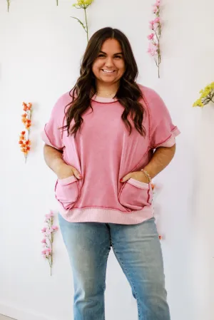 Spring Fling Mineral Wash Top in Pink
