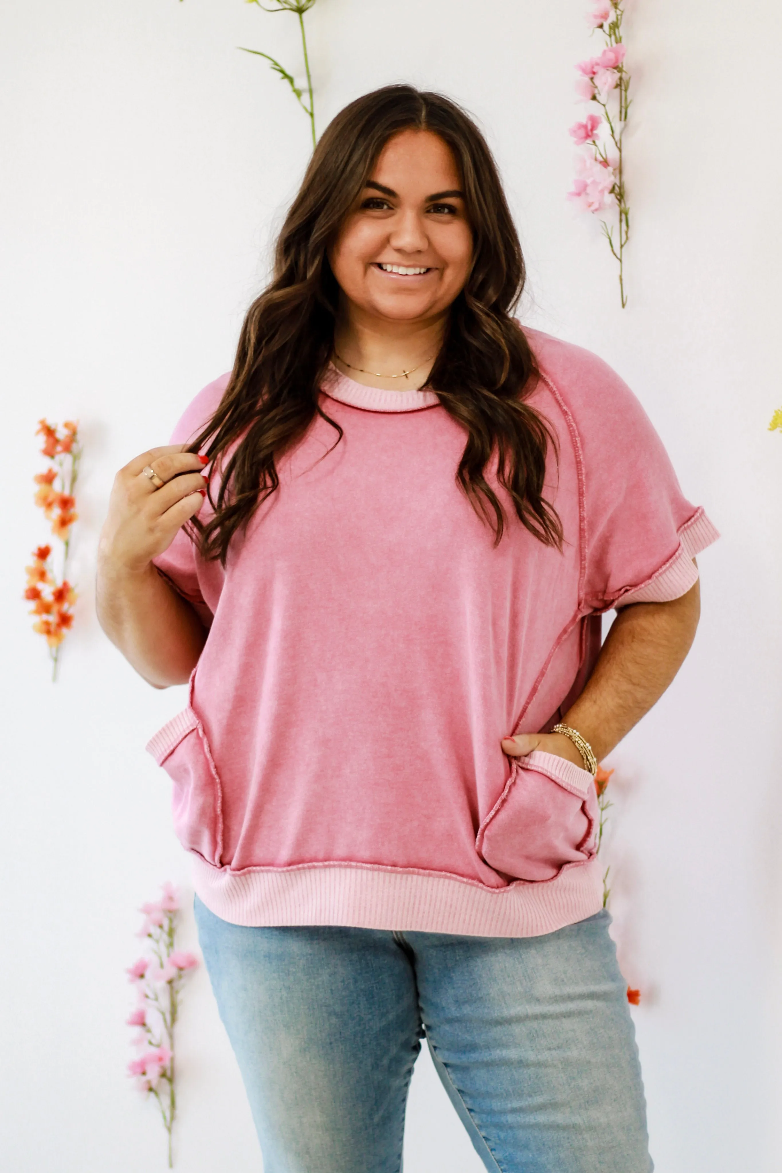 Spring Fling Mineral Wash Top in Pink