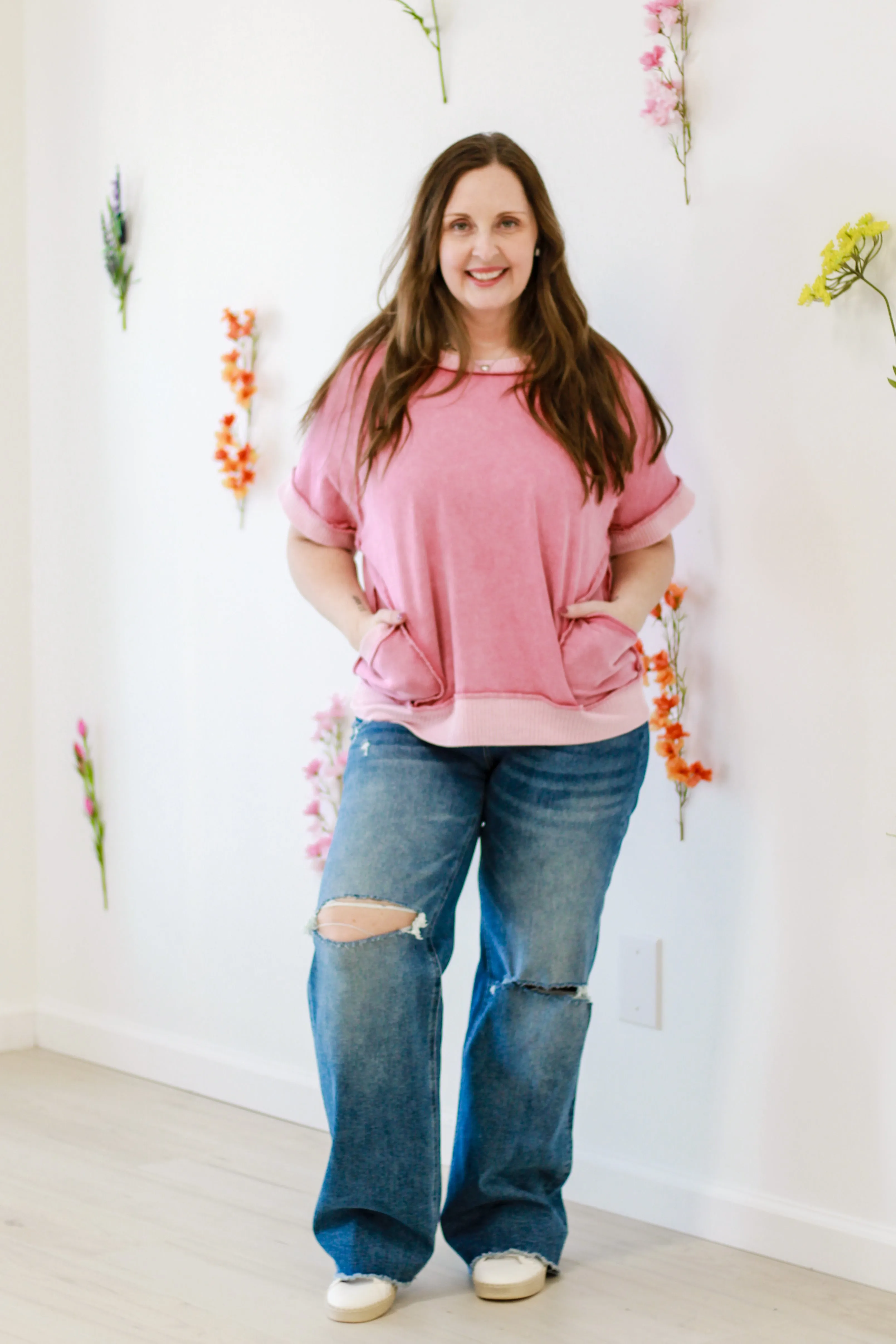 Spring Fling Mineral Wash Top in Pink