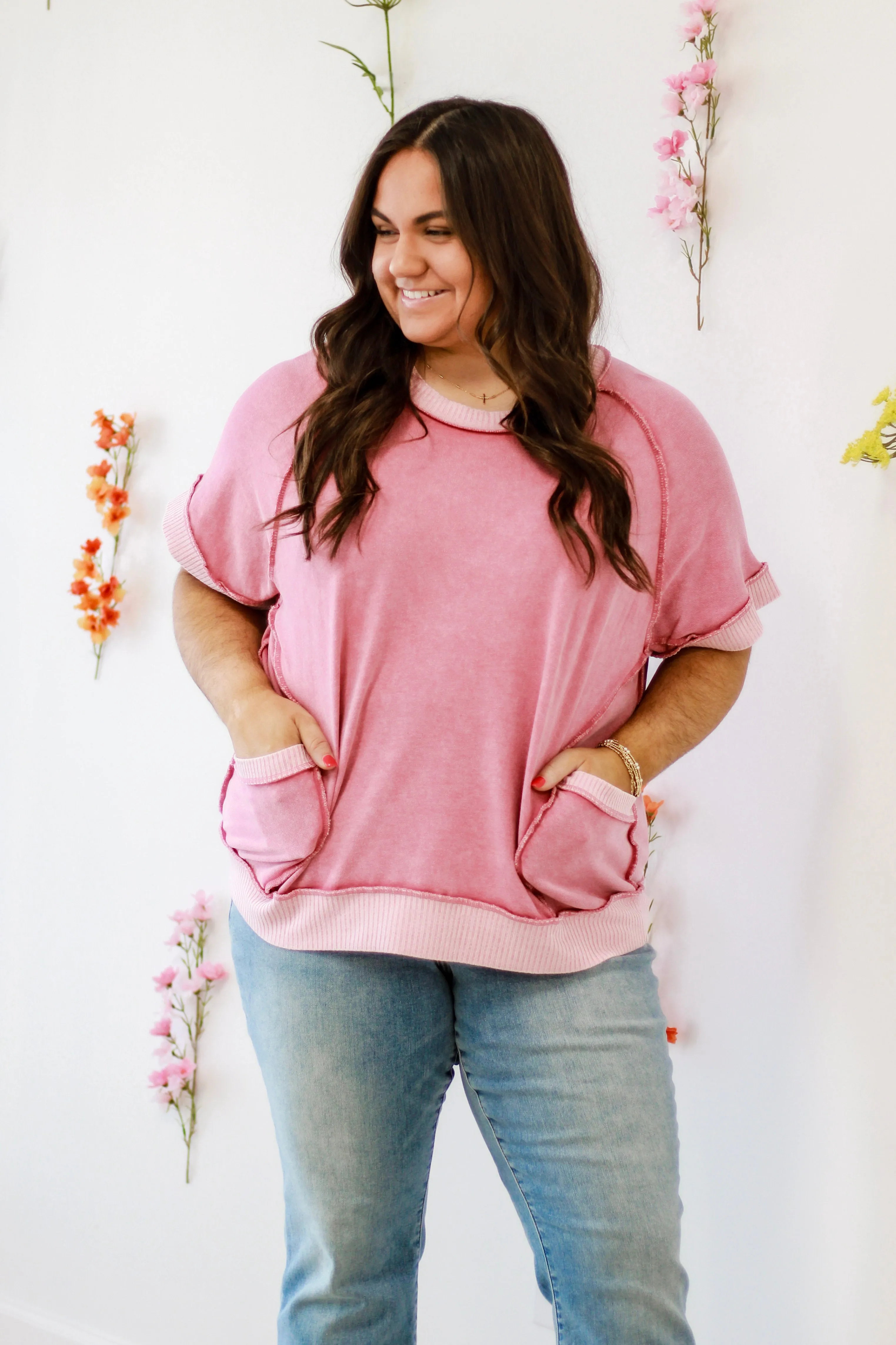 Spring Fling Mineral Wash Top in Pink