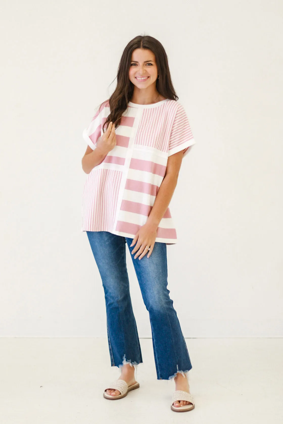 Spring Fresh Stripes Top in Lt. Mauve