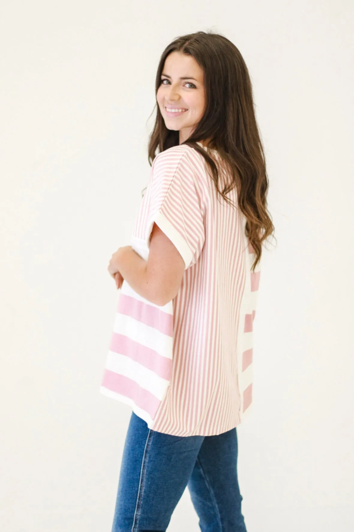 Spring Fresh Stripes Top in Lt. Mauve