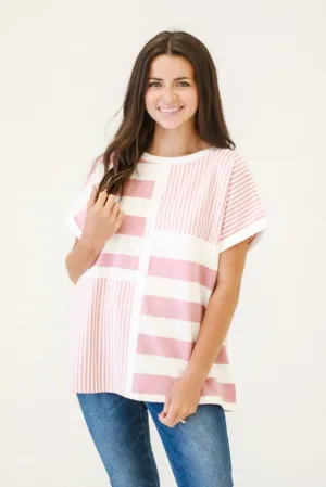 Spring Fresh Stripes Top in Lt. Mauve