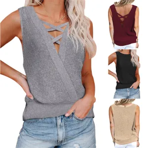 Strappy Wrapped V-neck Sleeveless Top