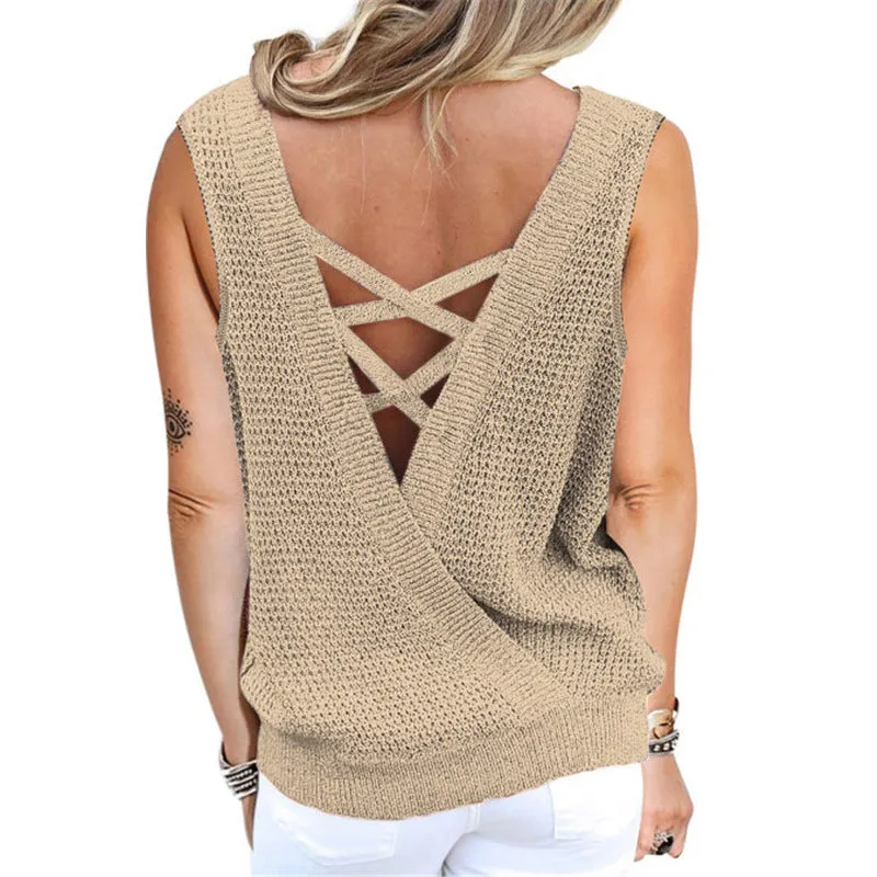 Strappy Wrapped V-neck Sleeveless Top