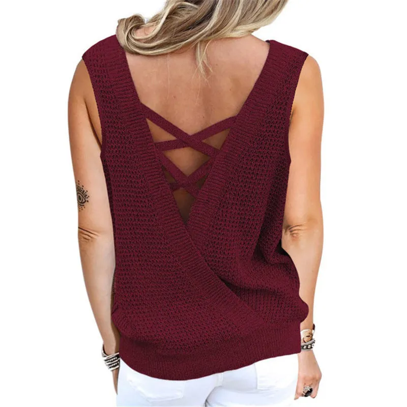 Strappy Wrapped V-neck Sleeveless Top