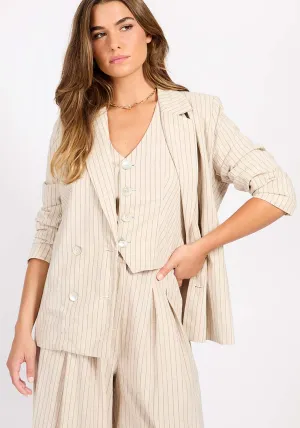 Striped Blazer With Linen Blend - Oatmeal