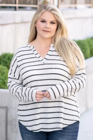 Striped Raw Edge Sweater - Ivory