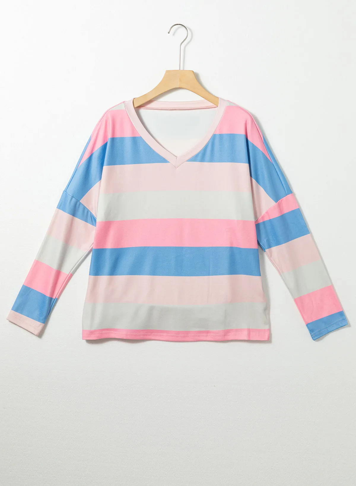 Striped V Neck Long Sleeve Top