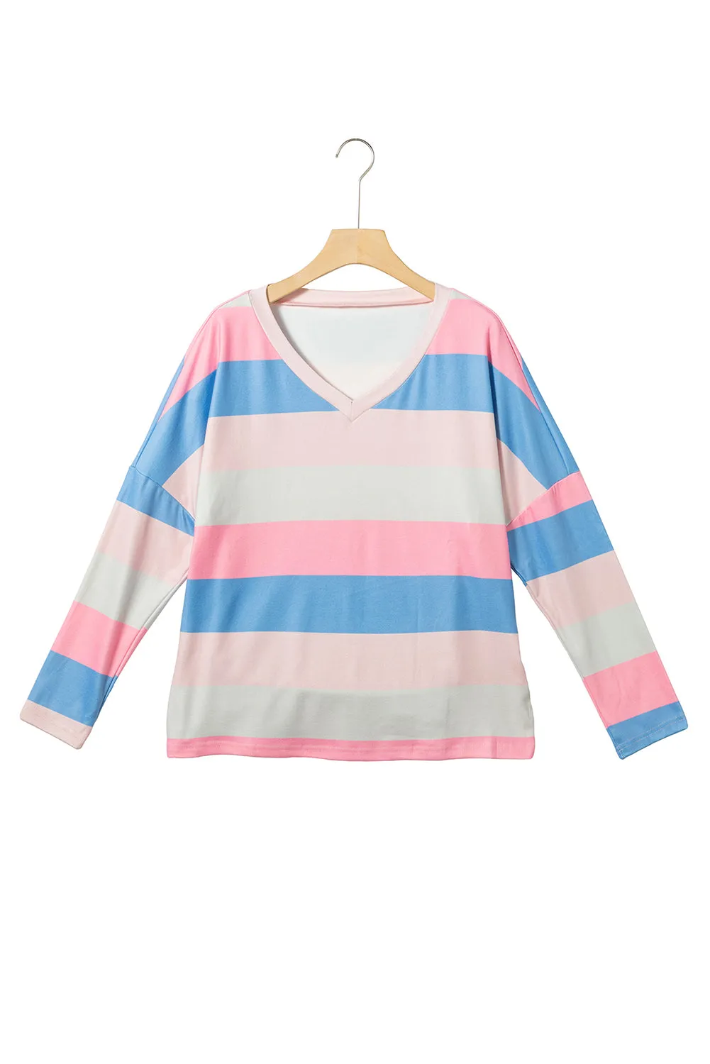 Striped V Neck Long Sleeve Top
