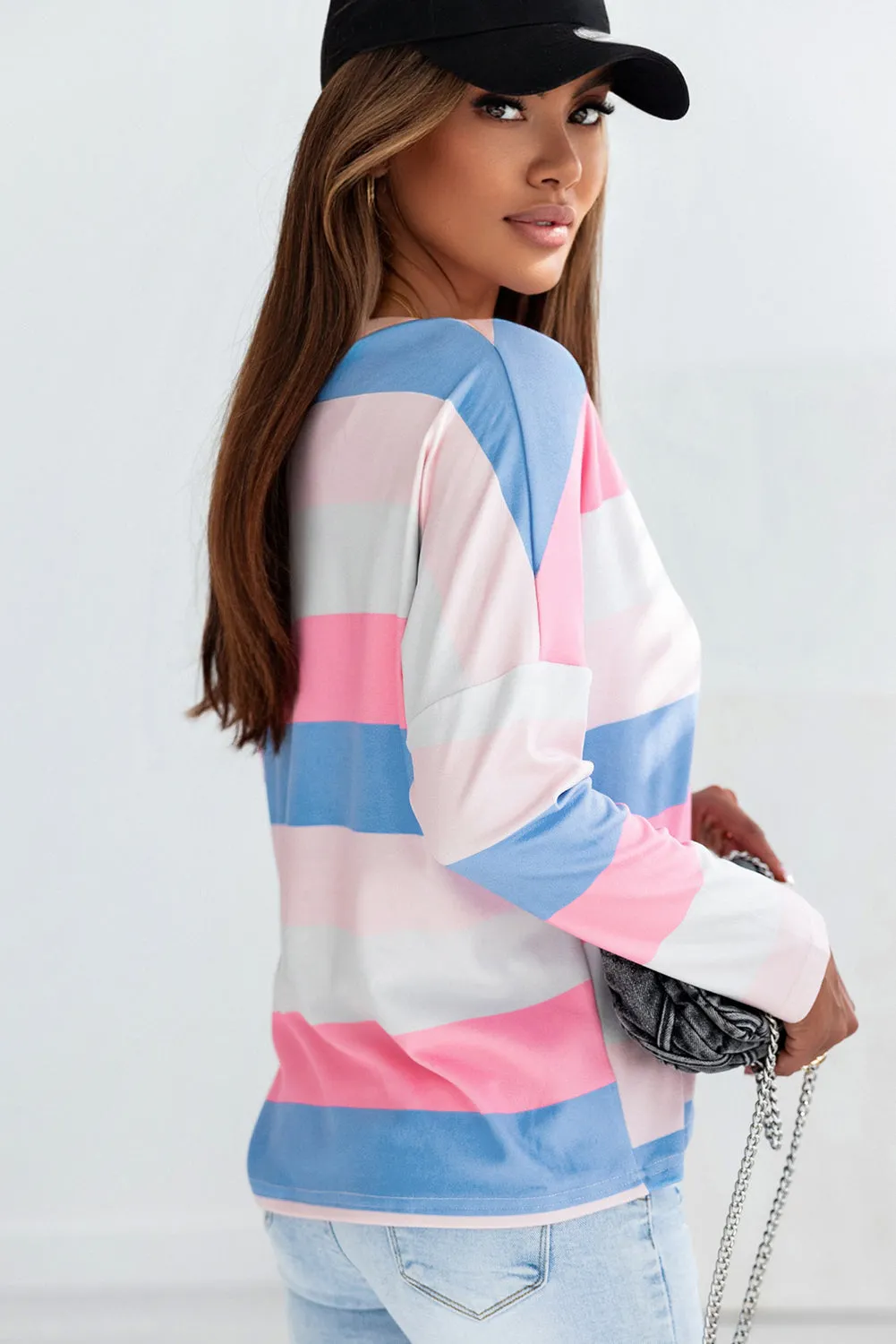 Striped V Neck Long Sleeve Top