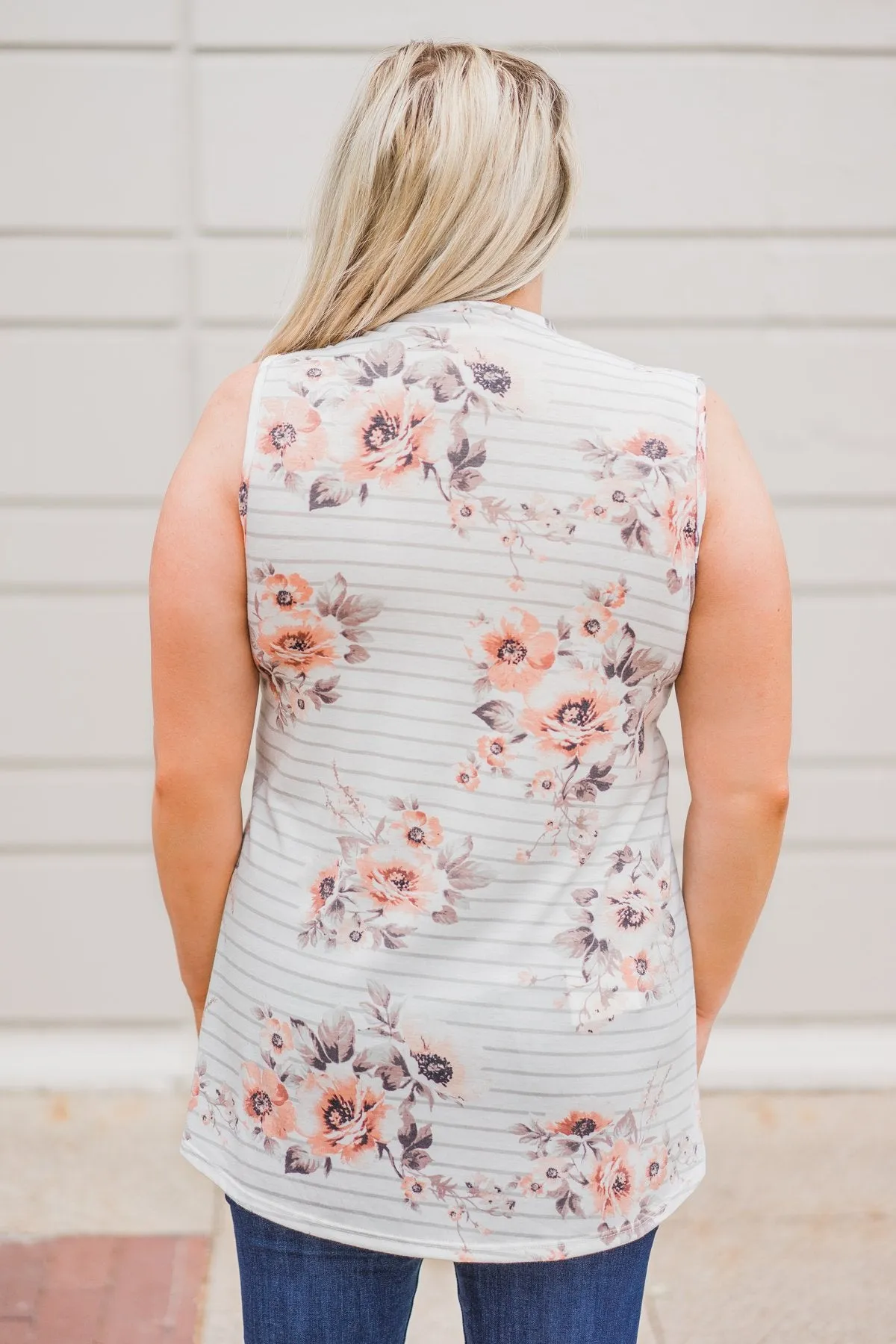 Stripes and Floral Tank Top- Ivory