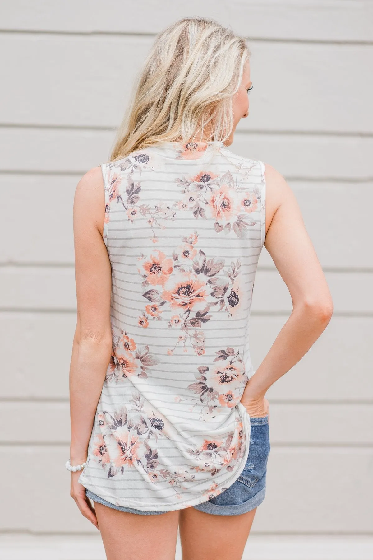 Stripes and Floral Tank Top- Ivory