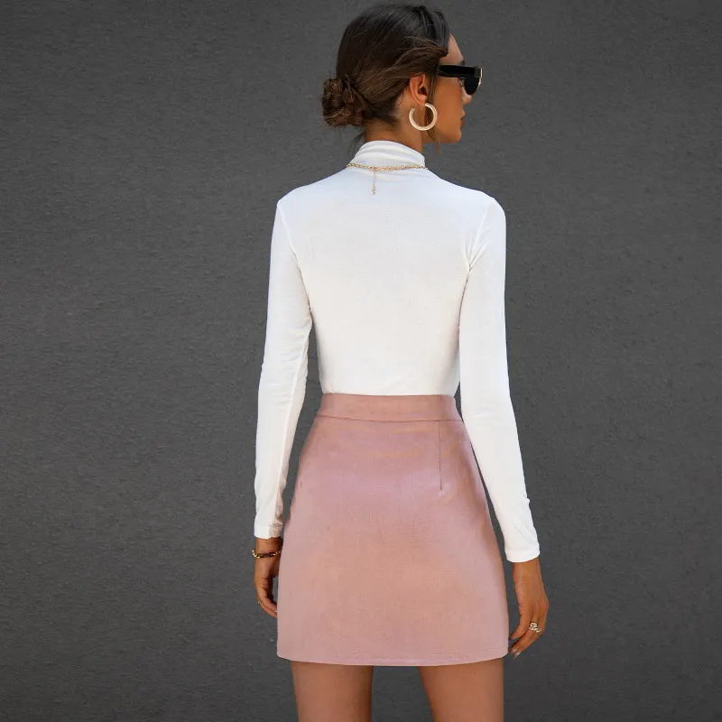 Suede Color Block High Waist A-Line Mini Skirt