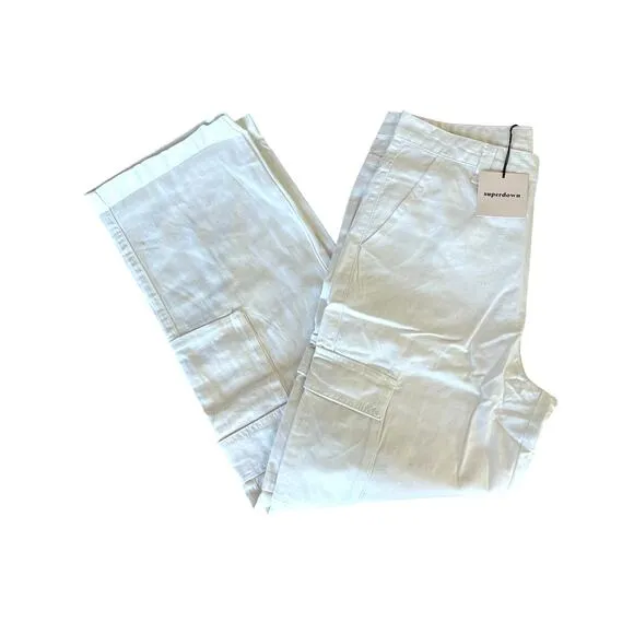 Superdown Cargo Pant White MEDIUM Baggy Slouchy Low Streetwear Revolve $88 NEW