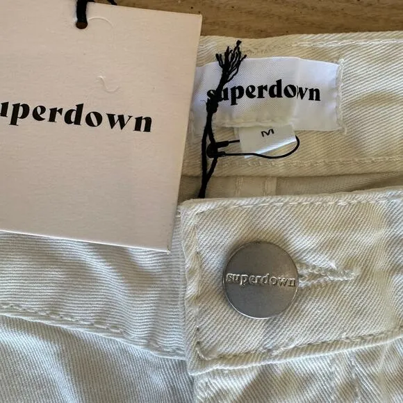 Superdown Cargo Pant White MEDIUM Baggy Slouchy Low Streetwear Revolve $88 NEW