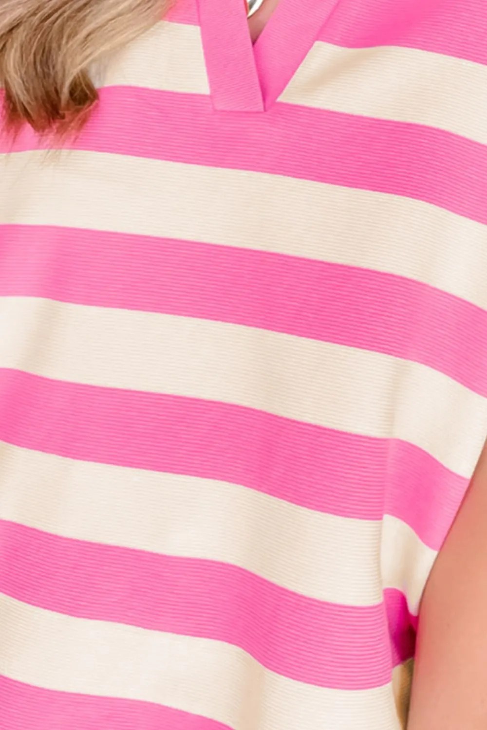 Surlee Striped Notched Cap Sleeve Blouse
