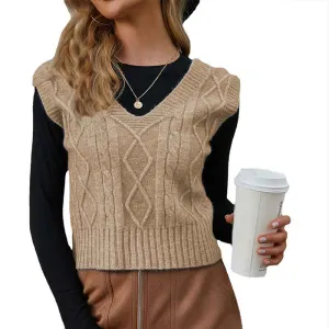 Sweater Vest Women V Neck Sleeveless Sweaters Womens Cable Knit Tops K390