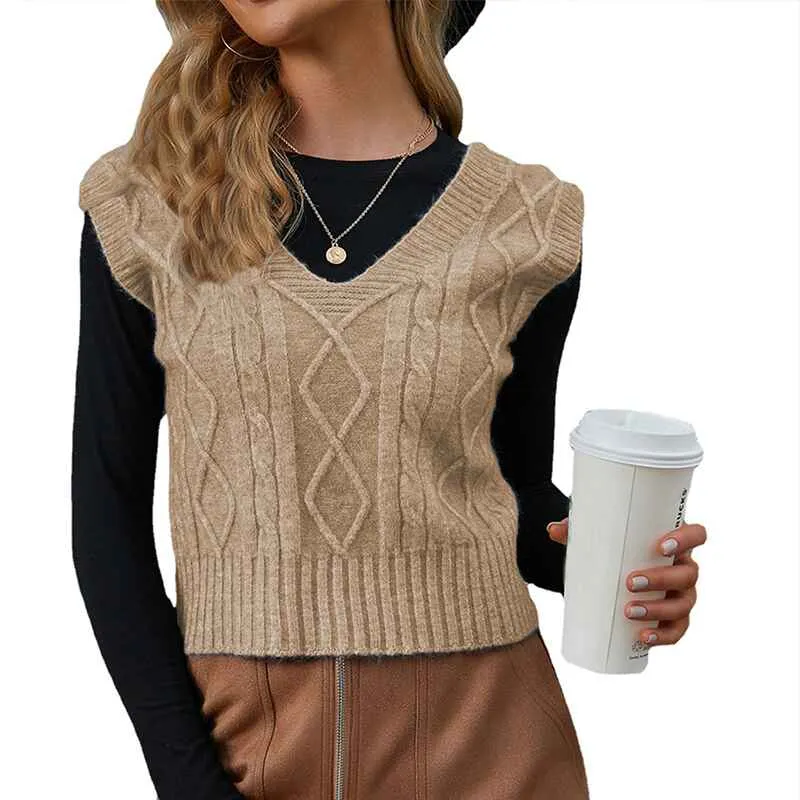 Sweater Vest Women V Neck Sleeveless Sweaters Womens Cable Knit Tops K390