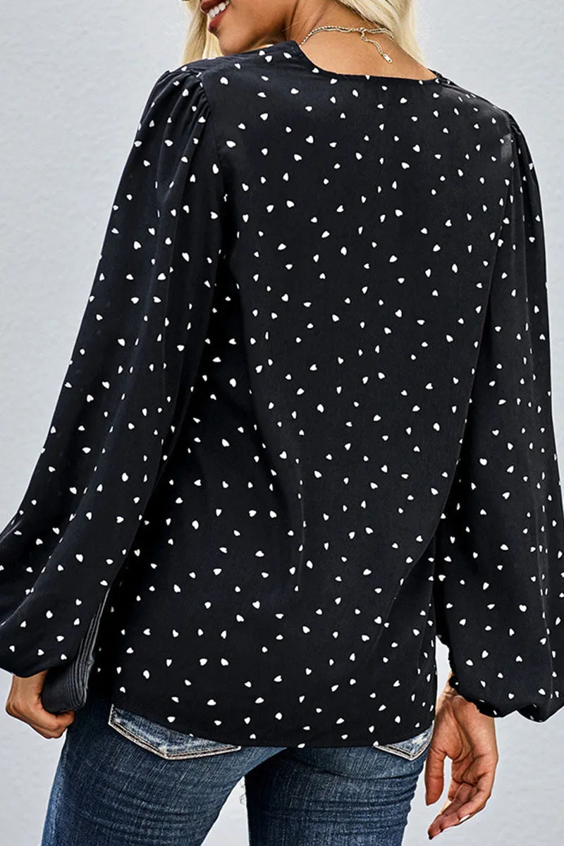 Sweet Dot Split Joint V Neck Tops
