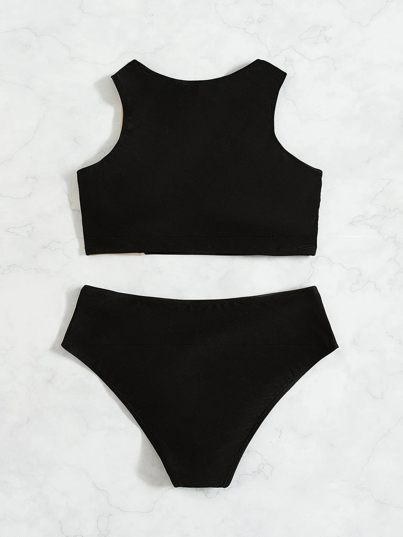 Swim Summer Beach Neon Colorblock Bikini Set, Including Wireless Tank Top & High Waisted Bikini Bottom 2 Piece Swimsuit Bathing Suit