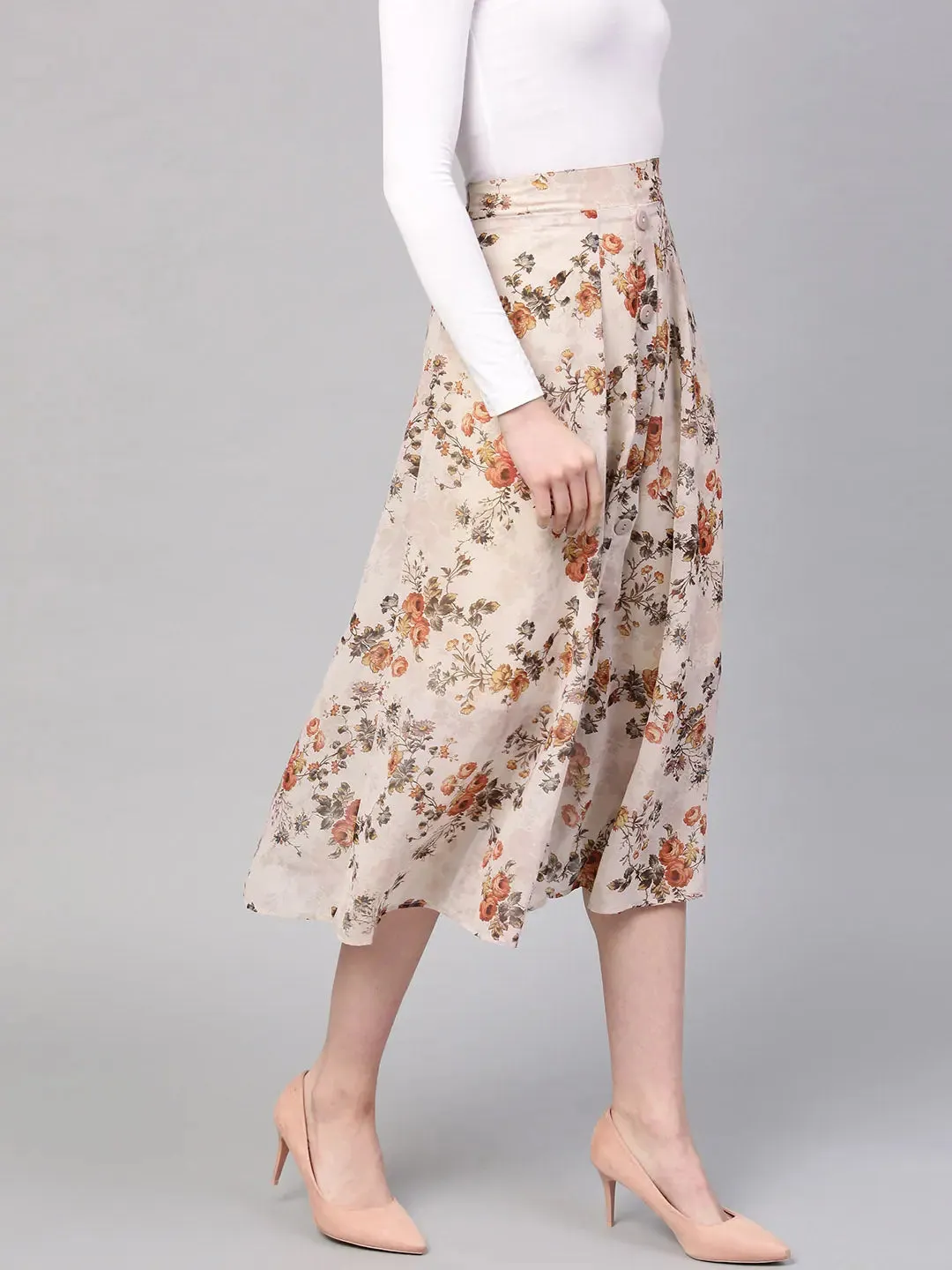 Taupe Floral A-Line Skirt
