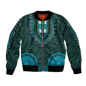 Teal Dashiki and Tapa Pattern Bomber Jacket Africa-Polynesia Together Culture LT9